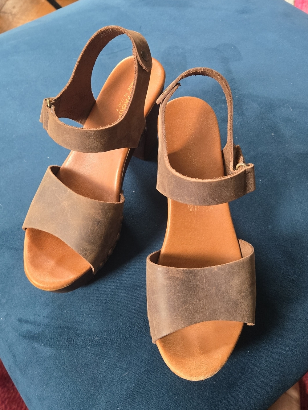 Brown Leather Open-Toe Slingback Sandals Heels Mila Paoli Italy
